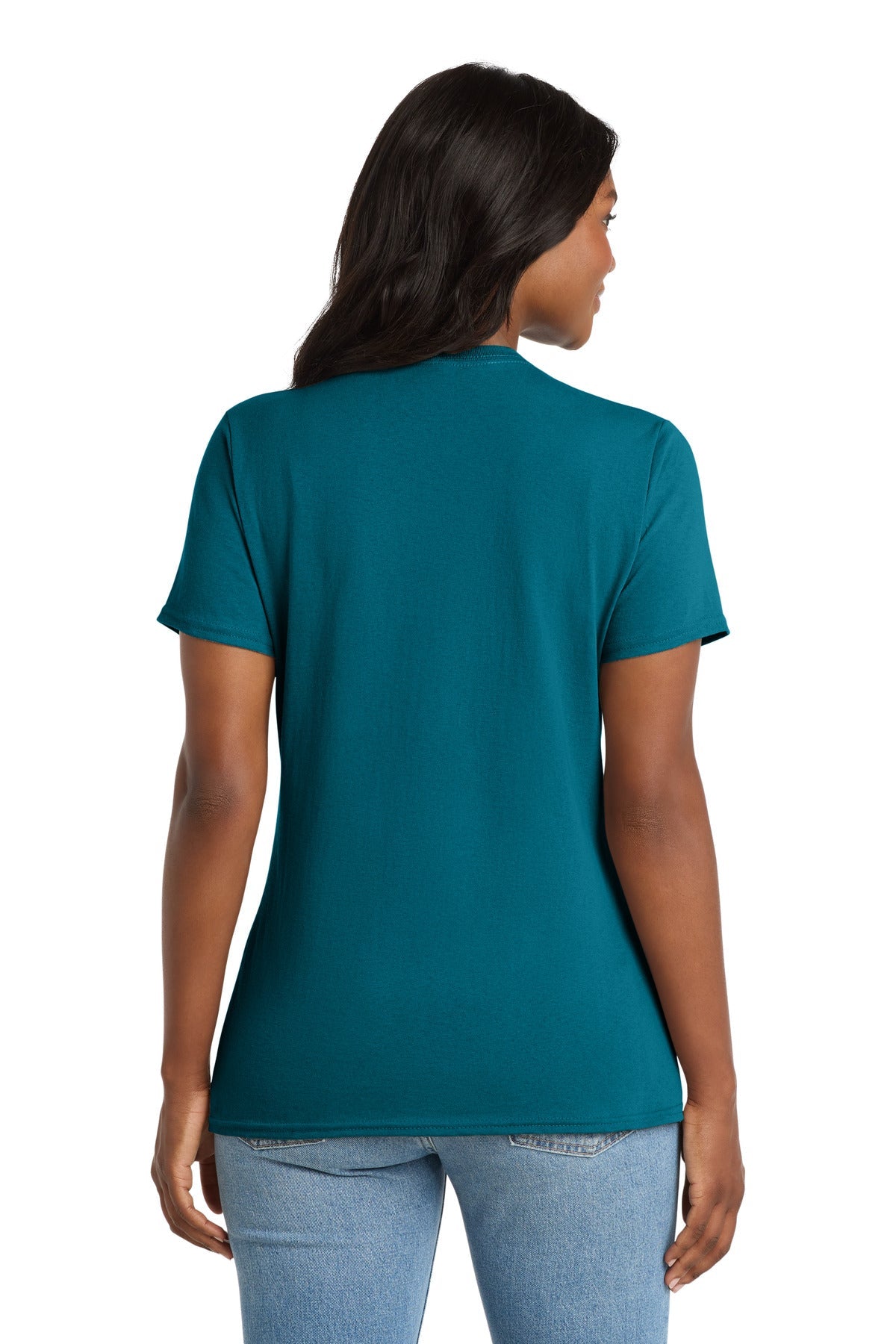 Teal Port & Co Women's Core Cotton V-Neck Tee. LPC54V