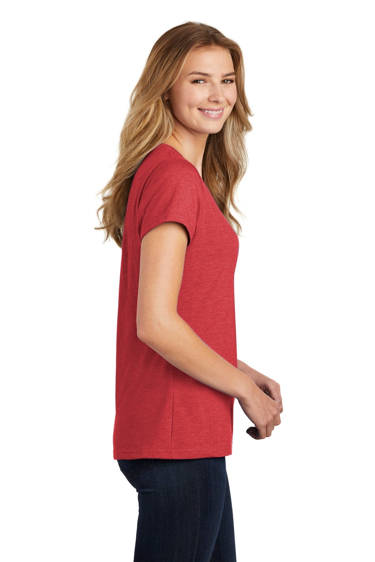 Team Card Hthr Port & Co Women's Fan Favorite Blend V-Neck Tee. LPC455V