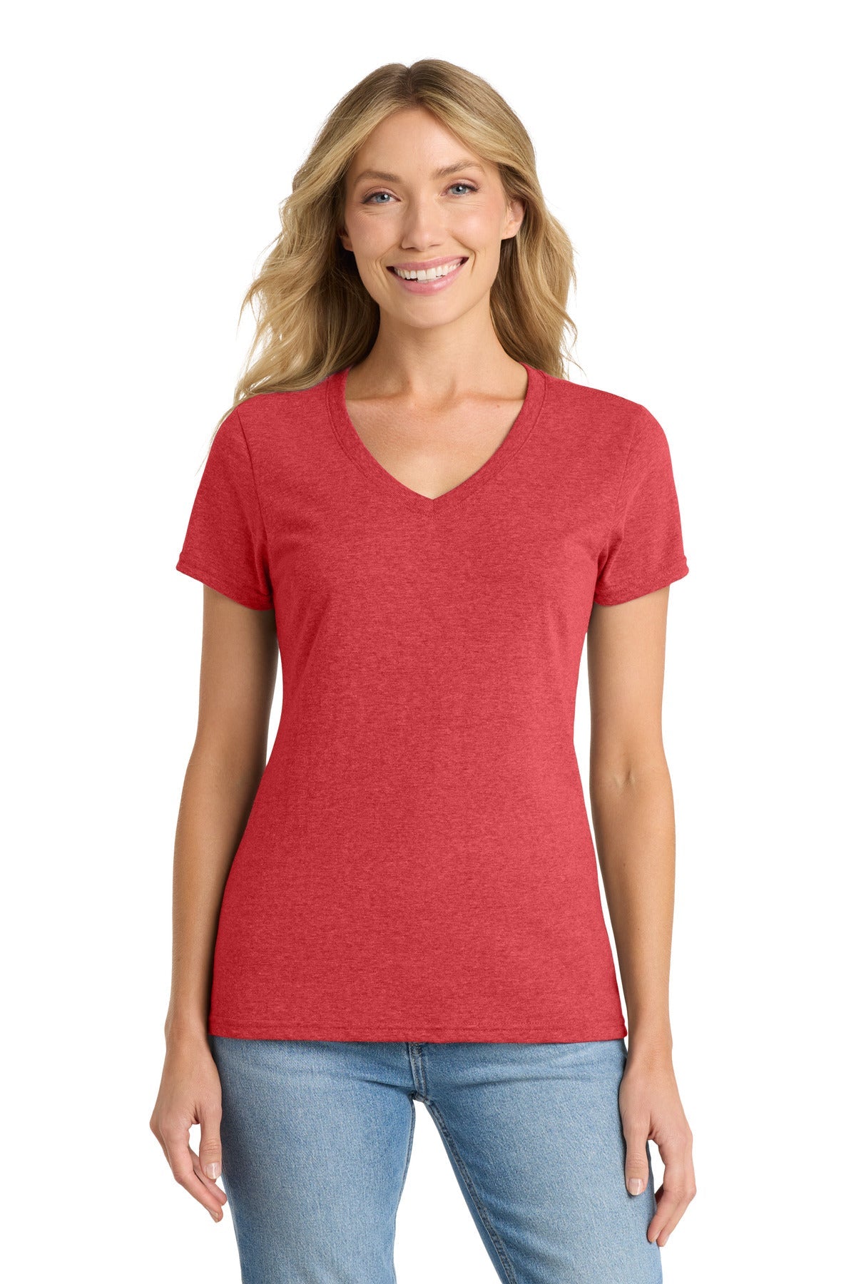 Team Card Hthr Port & Co Women's Fan Favorite Blend V-Neck Tee. LPC455V