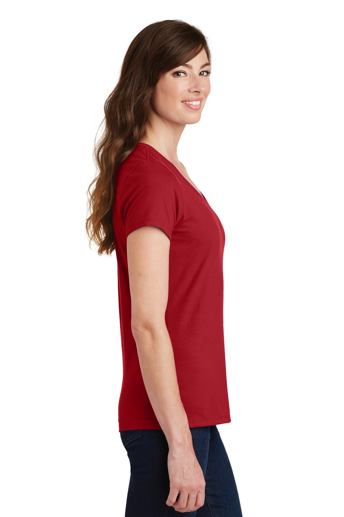 Team Cardinal Port & Co Women's Fan Favorite V-Neck Tee. LPC450V