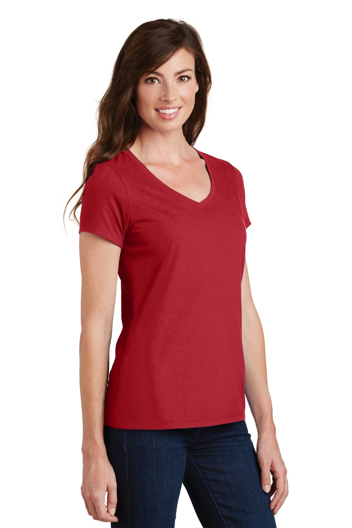 Team Cardinal Port & Co Women's Fan Favorite V-Neck Tee. LPC450V