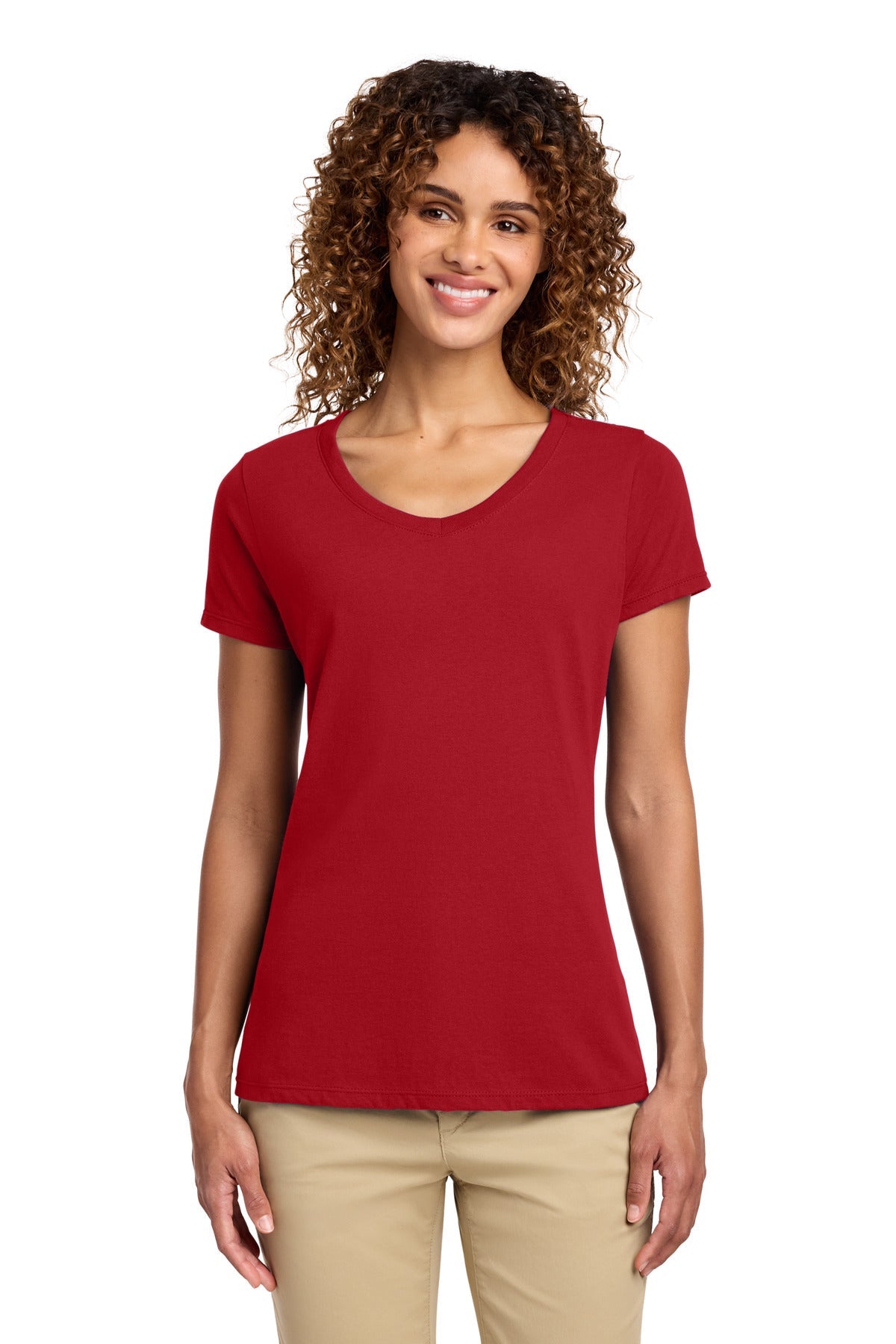 Team Cardinal Port & Co Women's Fan Favorite V-Neck Tee. LPC450V