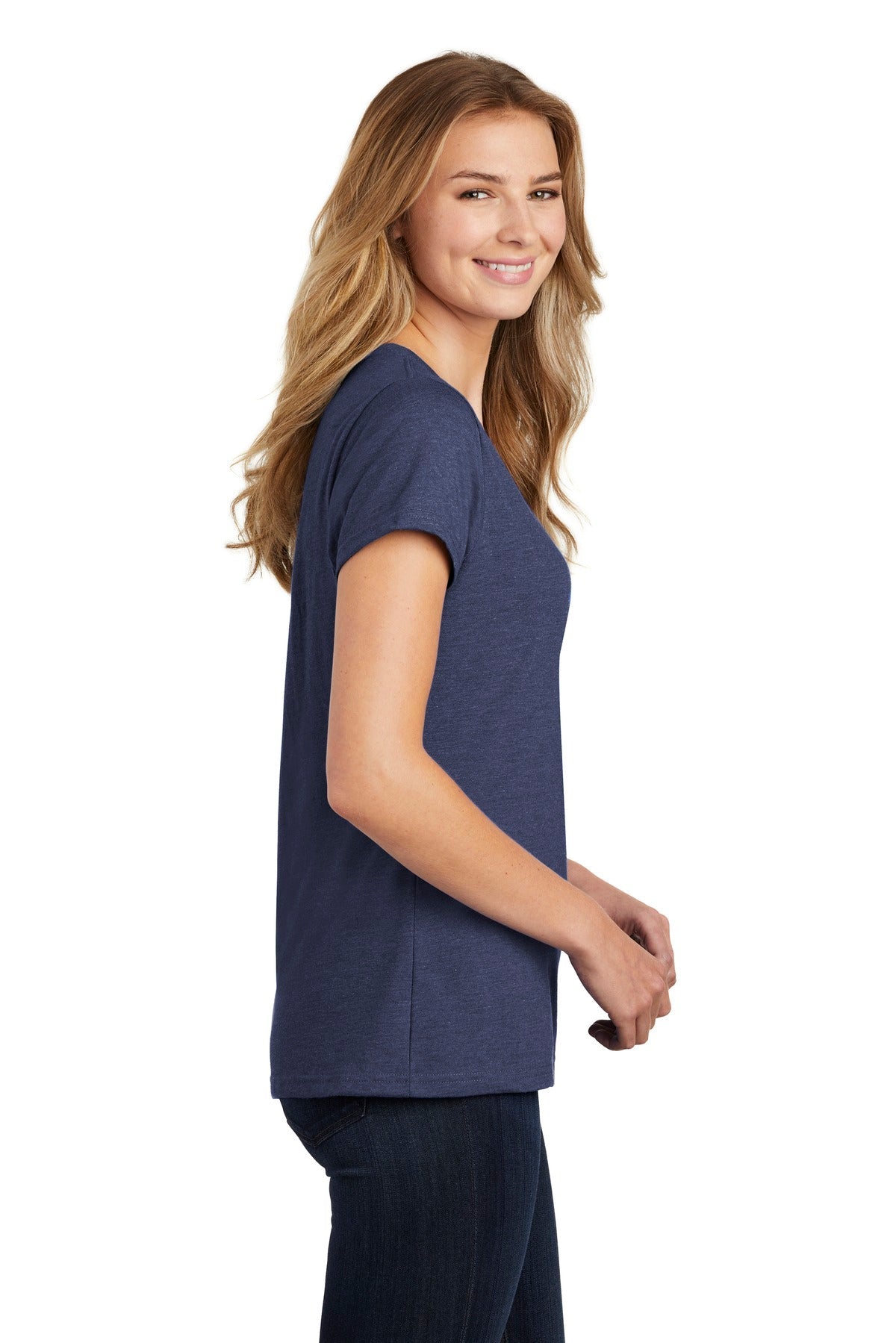Team Navy Hthr Port & Co Women's Fan Favorite Blend V-Neck Tee. LPC455V