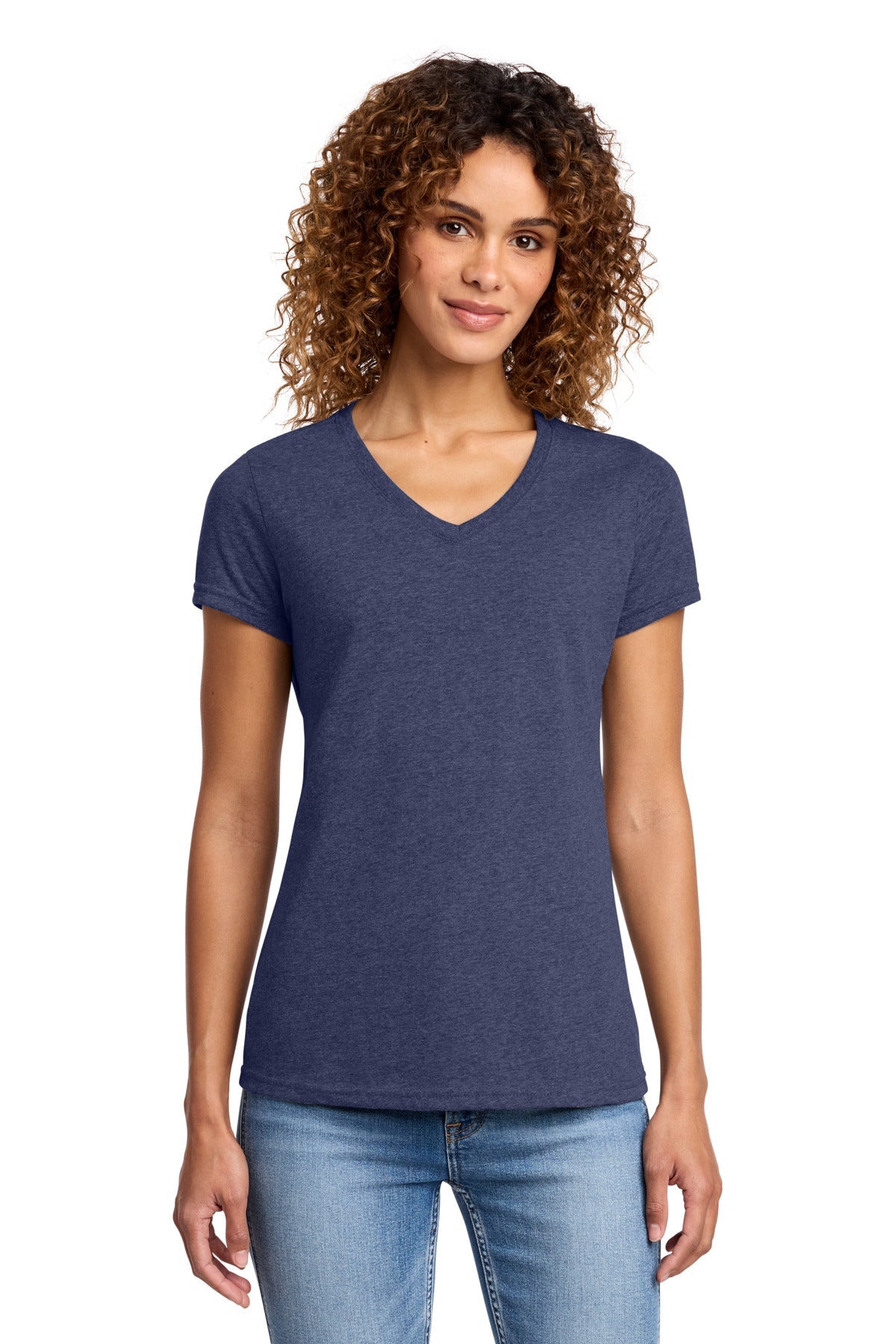 Team Navy Hthr Port & Co Women's Fan Favorite Blend V-Neck Tee. LPC455V