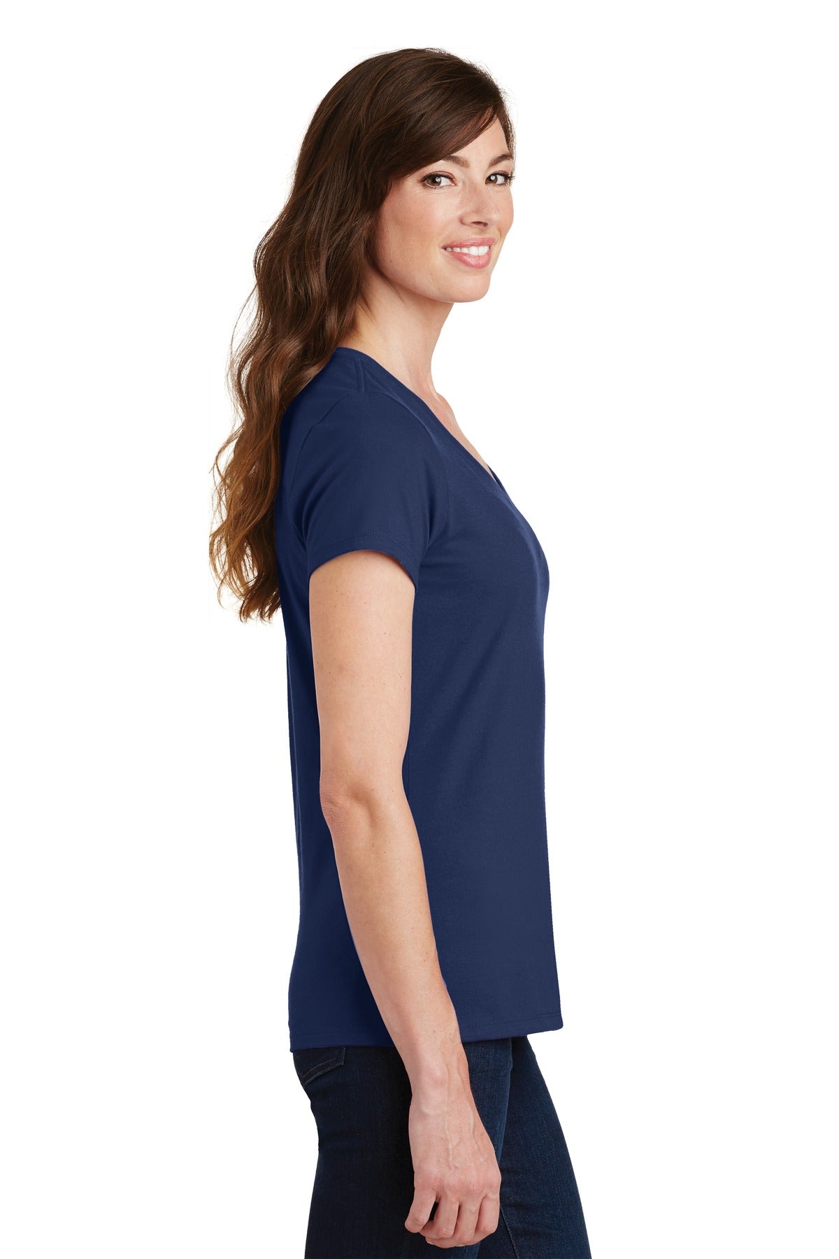 Team Navy Port & Co Women's Fan Favorite V-Neck Tee. LPC450V