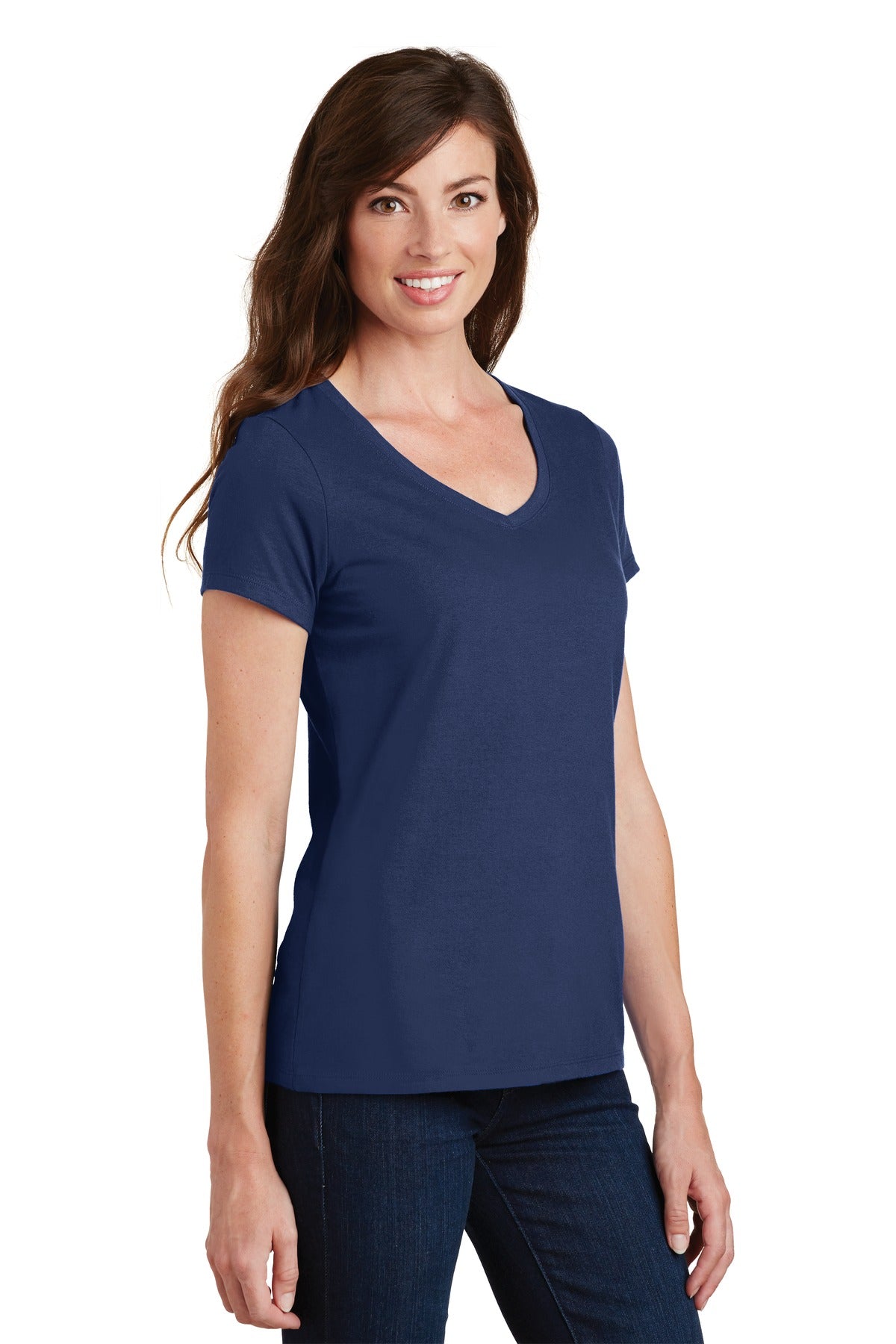 Team Navy Port & Co Women's Fan Favorite V-Neck Tee. LPC450V