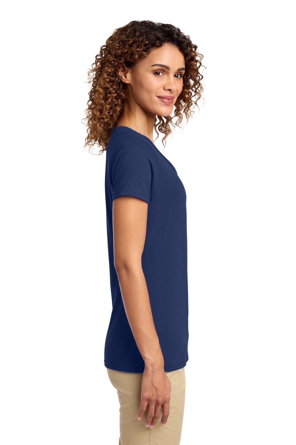 Team Navy Port & Co Women's Fan Favorite V-Neck Tee. LPC450V