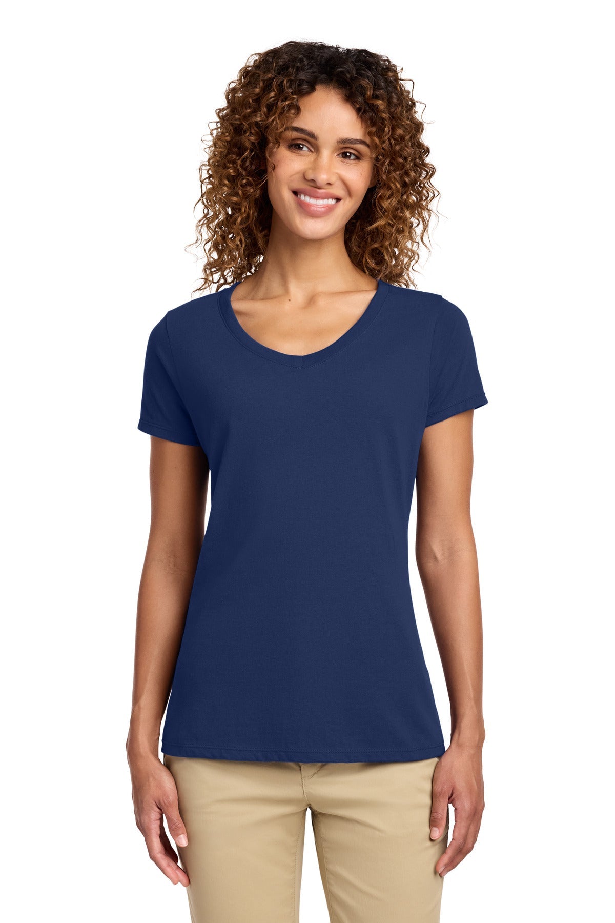 Team Navy Port & Co Women's Fan Favorite V-Neck Tee. LPC450V