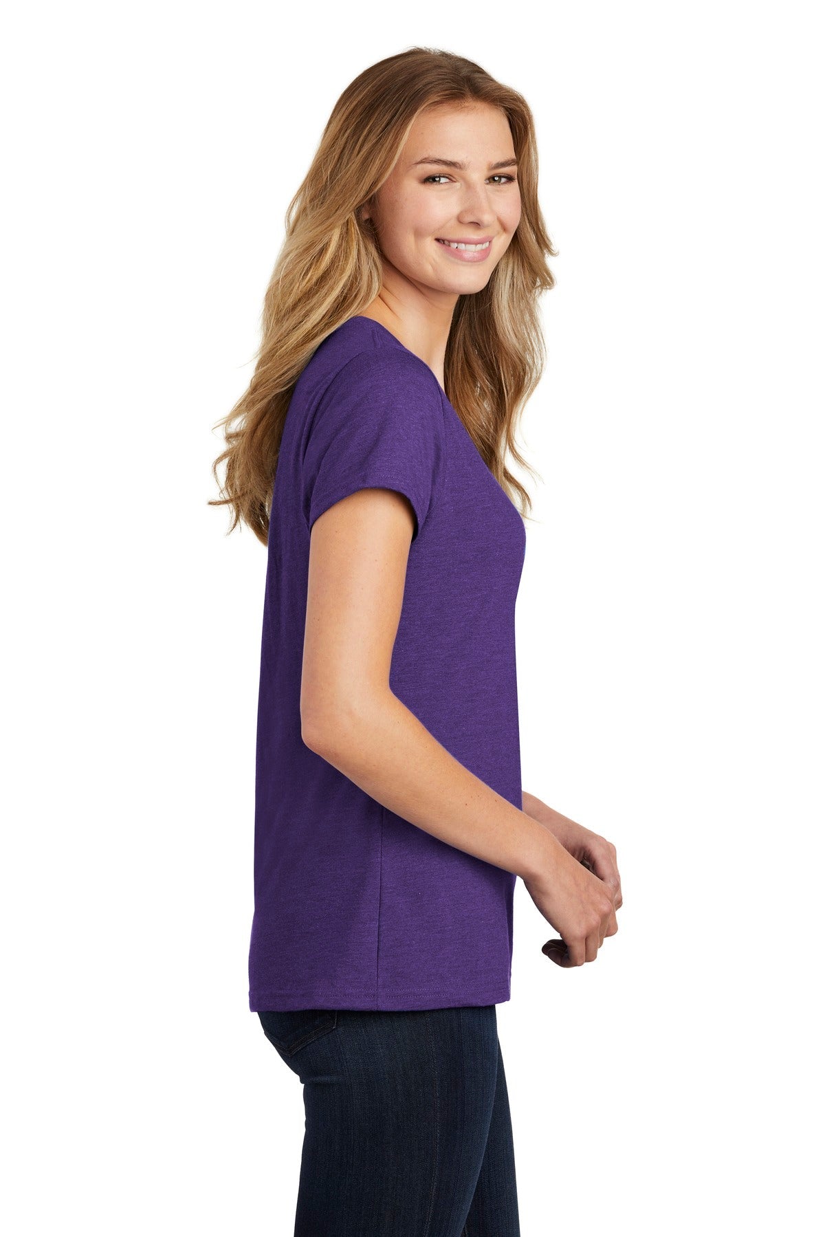 Team Purp Hthr Port & Co Women's Fan Favorite Blend V-Neck Tee. LPC455V