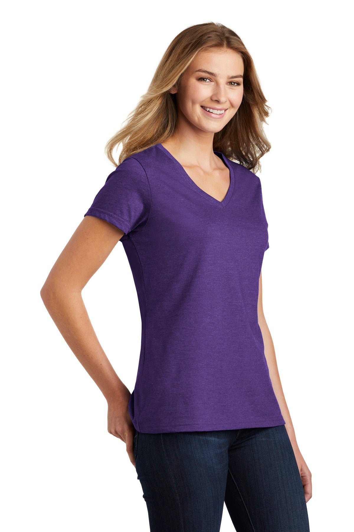 Team Purp Hthr Port & Co Women's Fan Favorite Blend V-Neck Tee. LPC455V