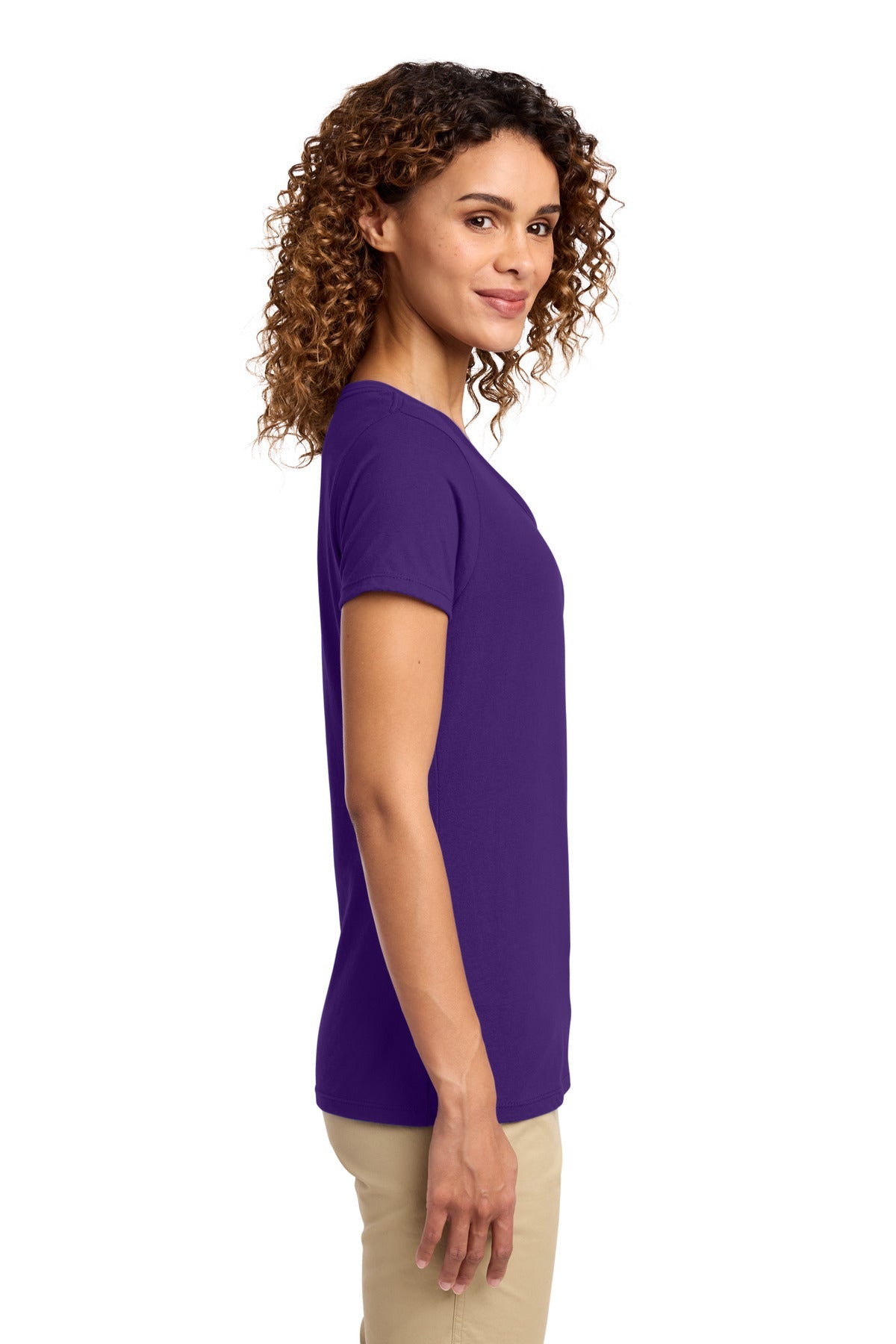 Team Purple Port & Co Women's Fan Favorite V-Neck Tee. LPC450V