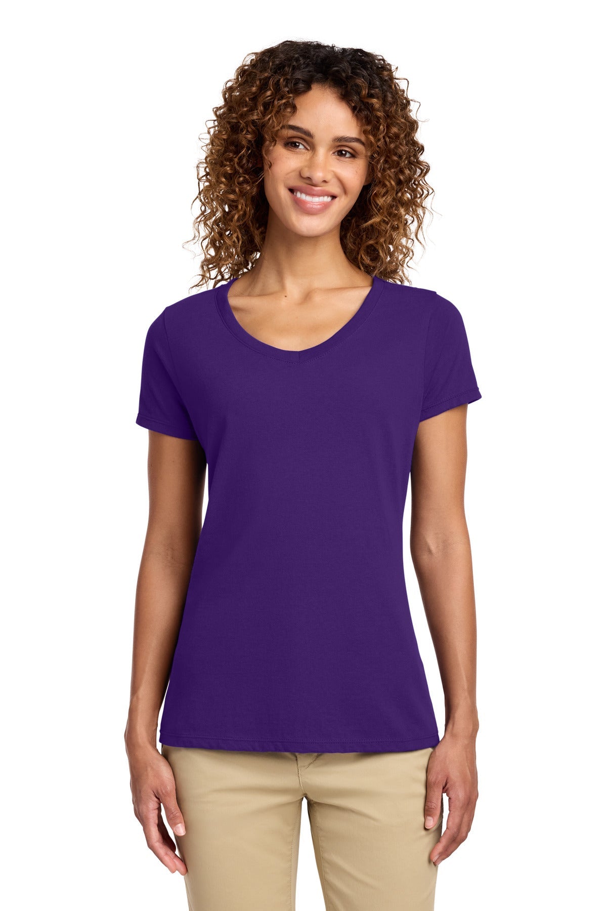 Team Purple Port & Co Women's Fan Favorite V-Neck Tee. LPC450V
