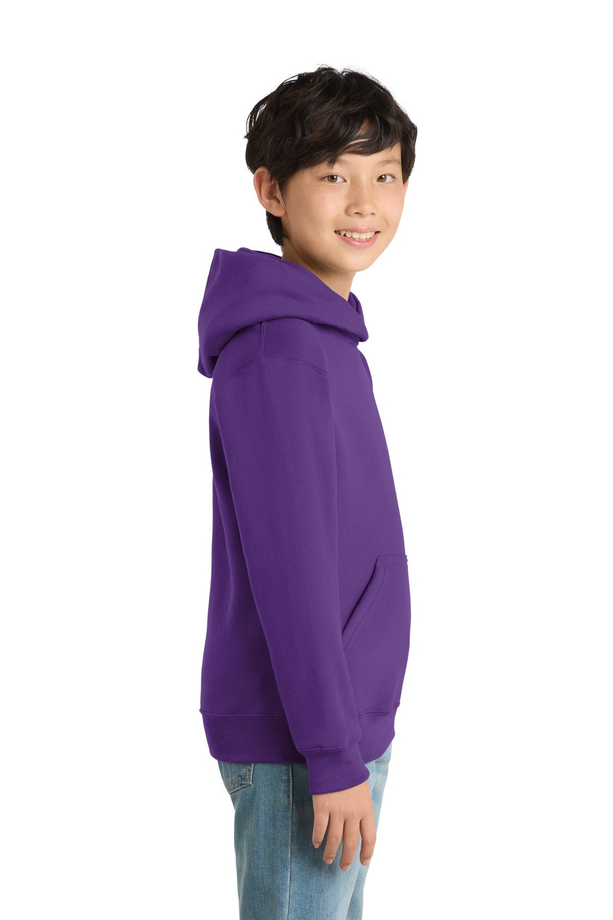 Team Purple Port & Co Youth Core Fleece Pullover Hooded Sweatshirt. PC90YH