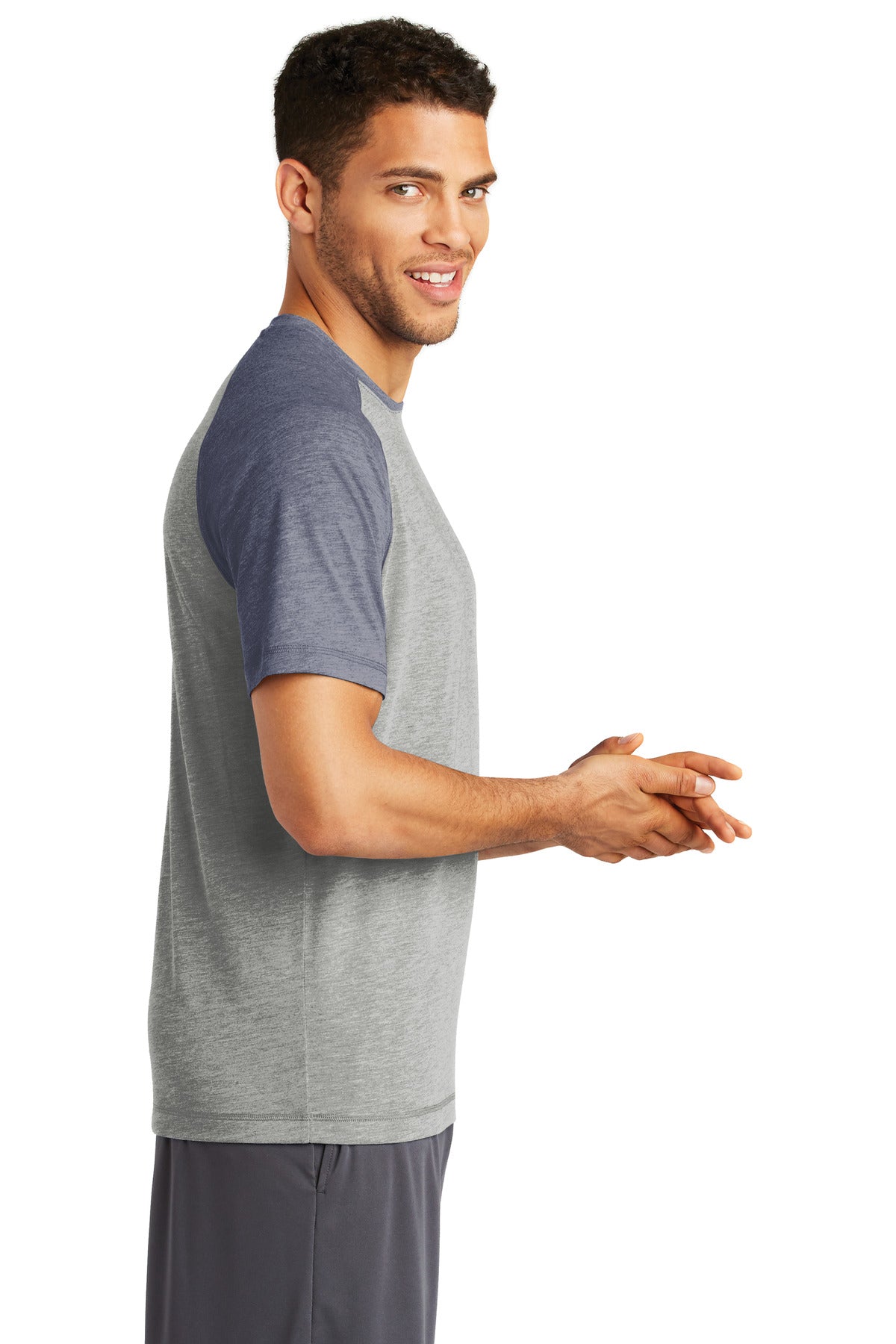 Tr Navy He/LGH Sport-Tek PosiCharge Tri-Blend Wicking Raglan Tee. ST400