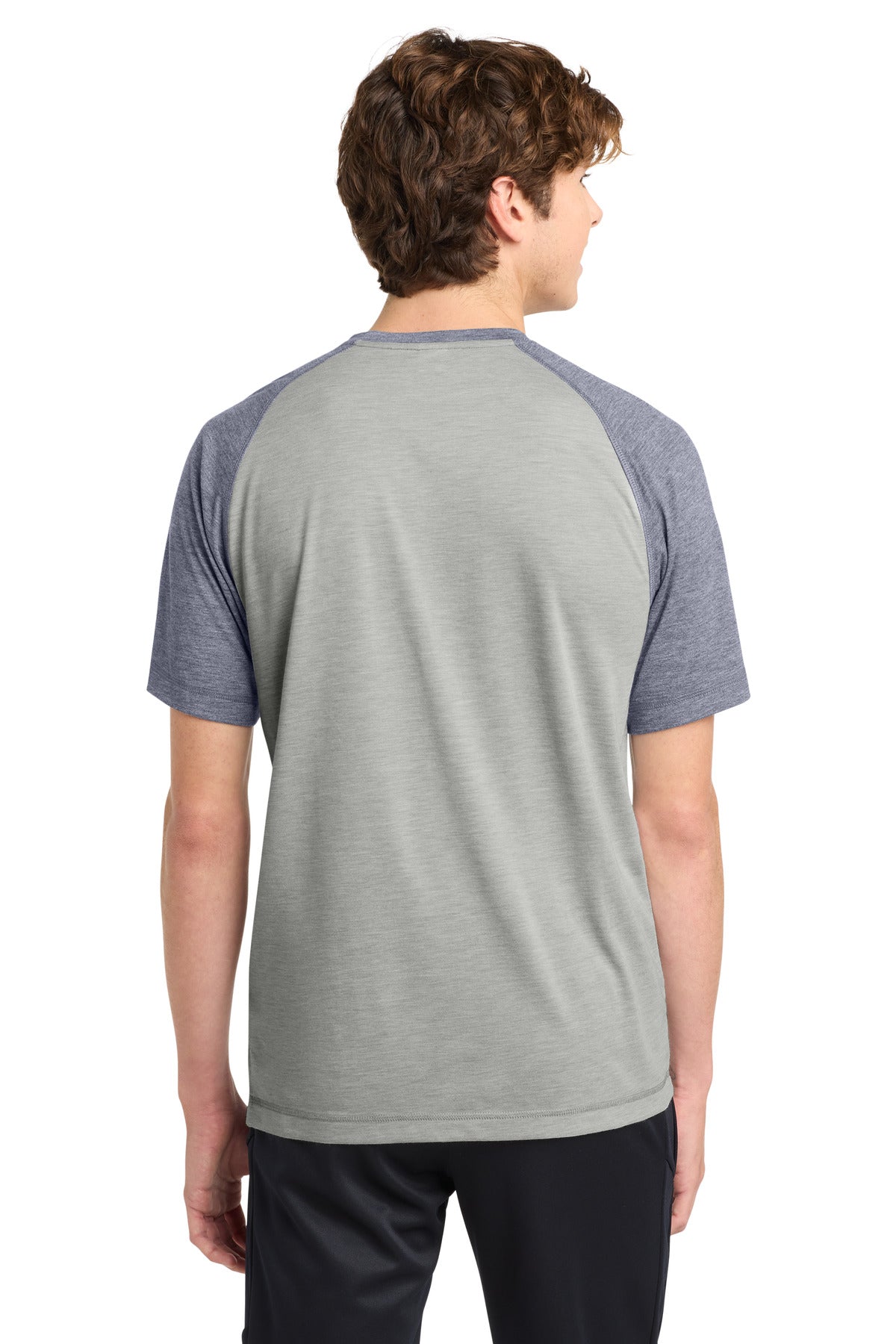 Tr Navy He/LGH Sport-Tek PosiCharge Tri-Blend Wicking Raglan Tee. ST400
