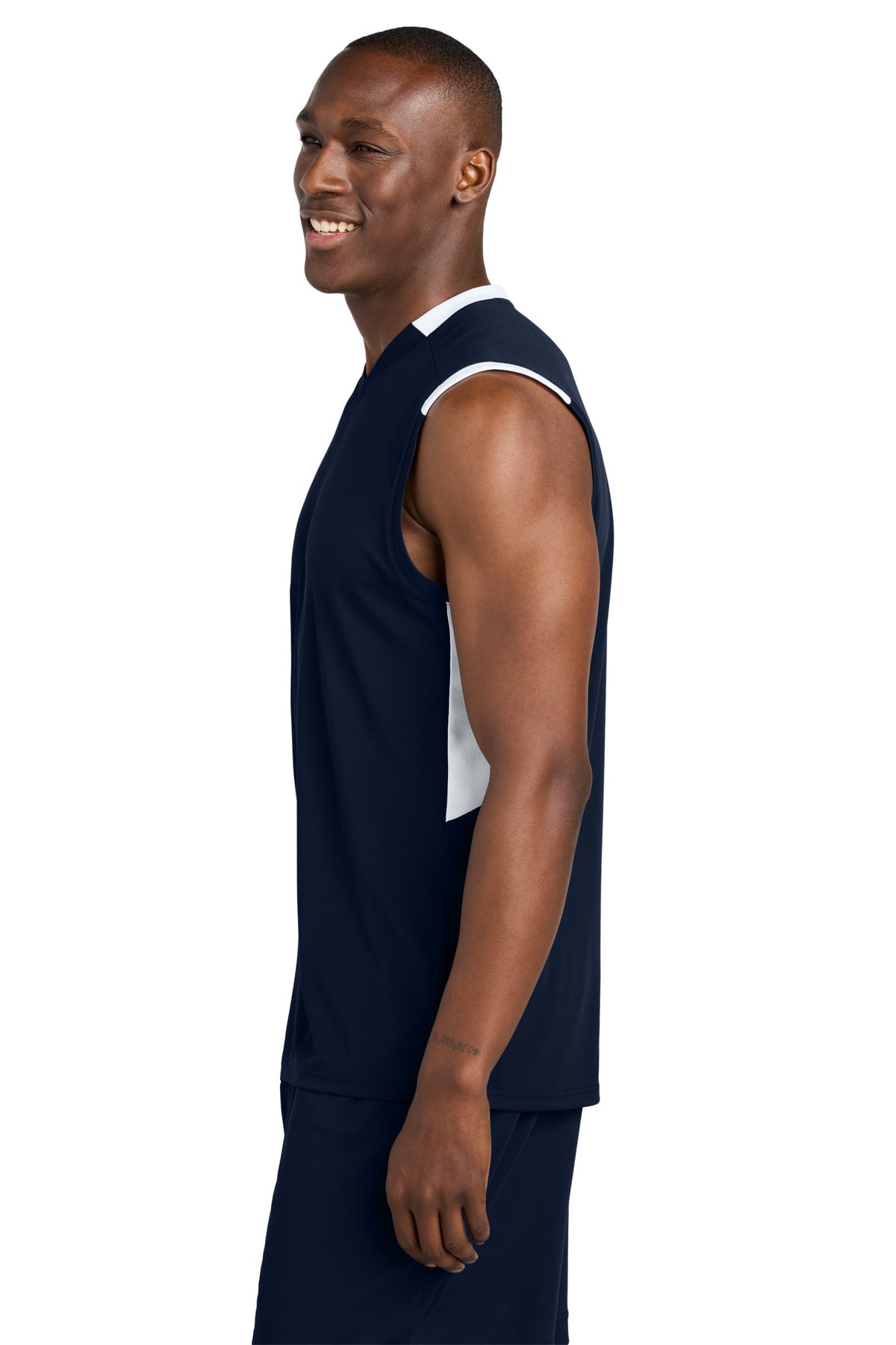 TrNv/White Sport-Tek Club Sleeveless V-Neck ST441