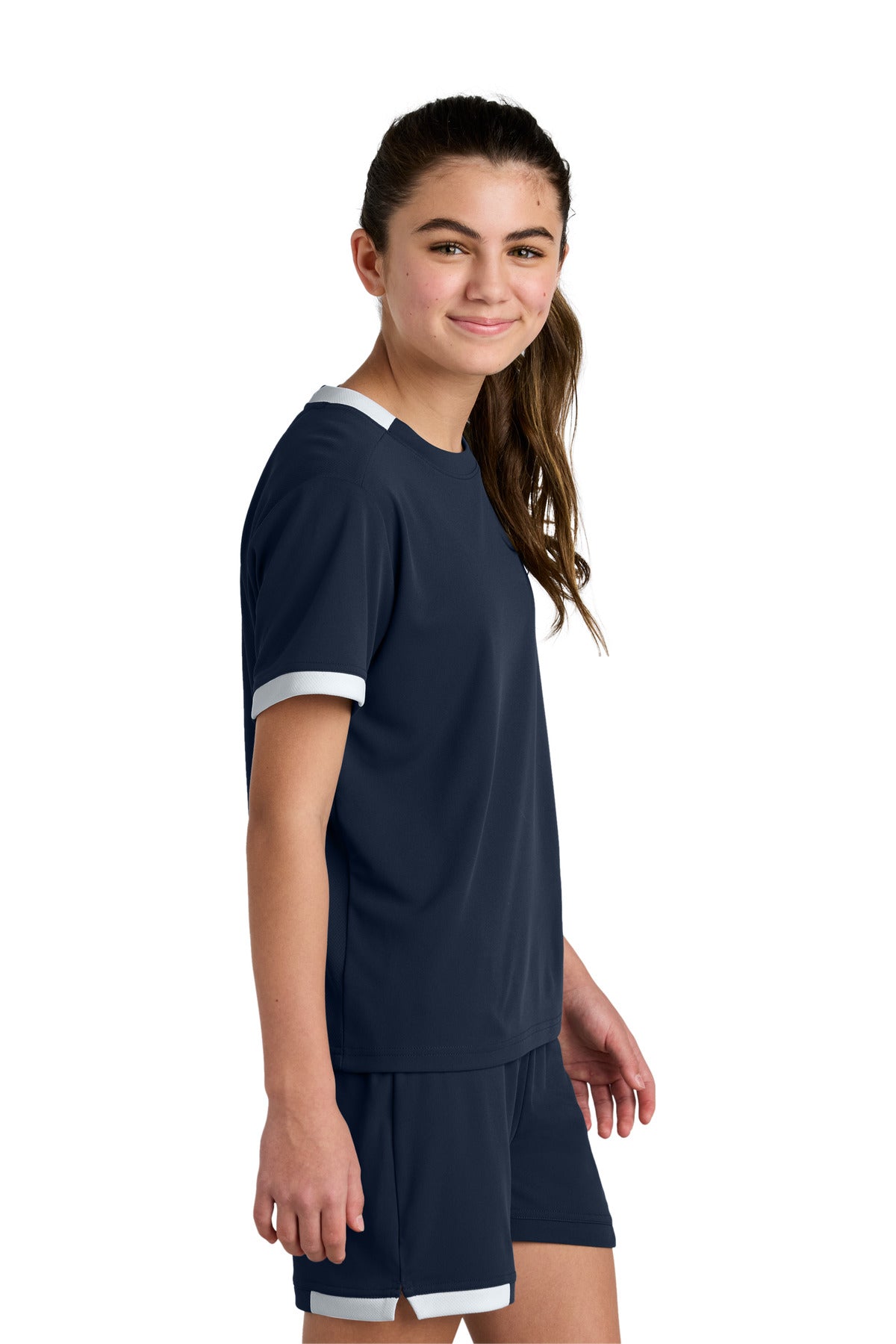 TrNv/White Sport-Tek Youth Club Short Sleeve Crew YST440