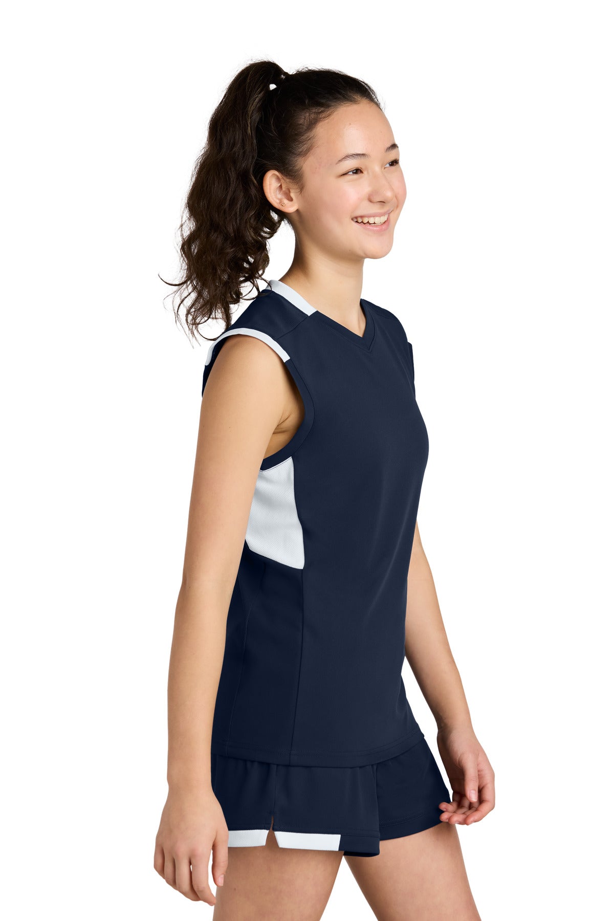 TrNv/White Sport-Tek Youth Club Sleeveless V-Neck YST441