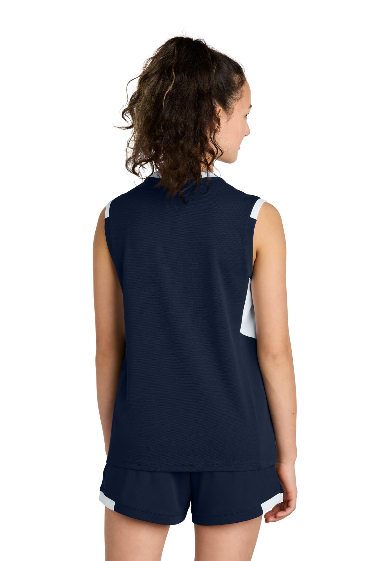 TrNv/White Sport-Tek Youth Club Sleeveless V-Neck YST441