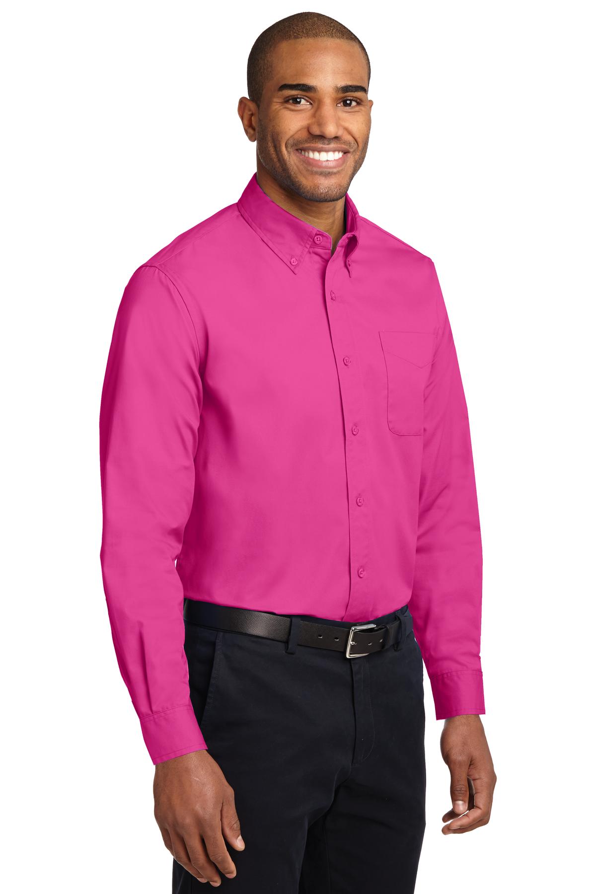 Tropical Pink Port Authority Long Sleeve Easy Care Shirt S608