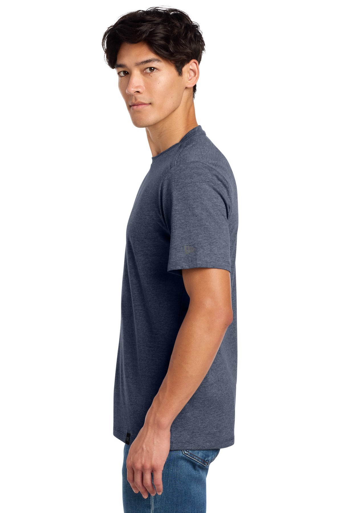 True Navy Hthr New Era Heritage Blend Crew Tee. NEA100