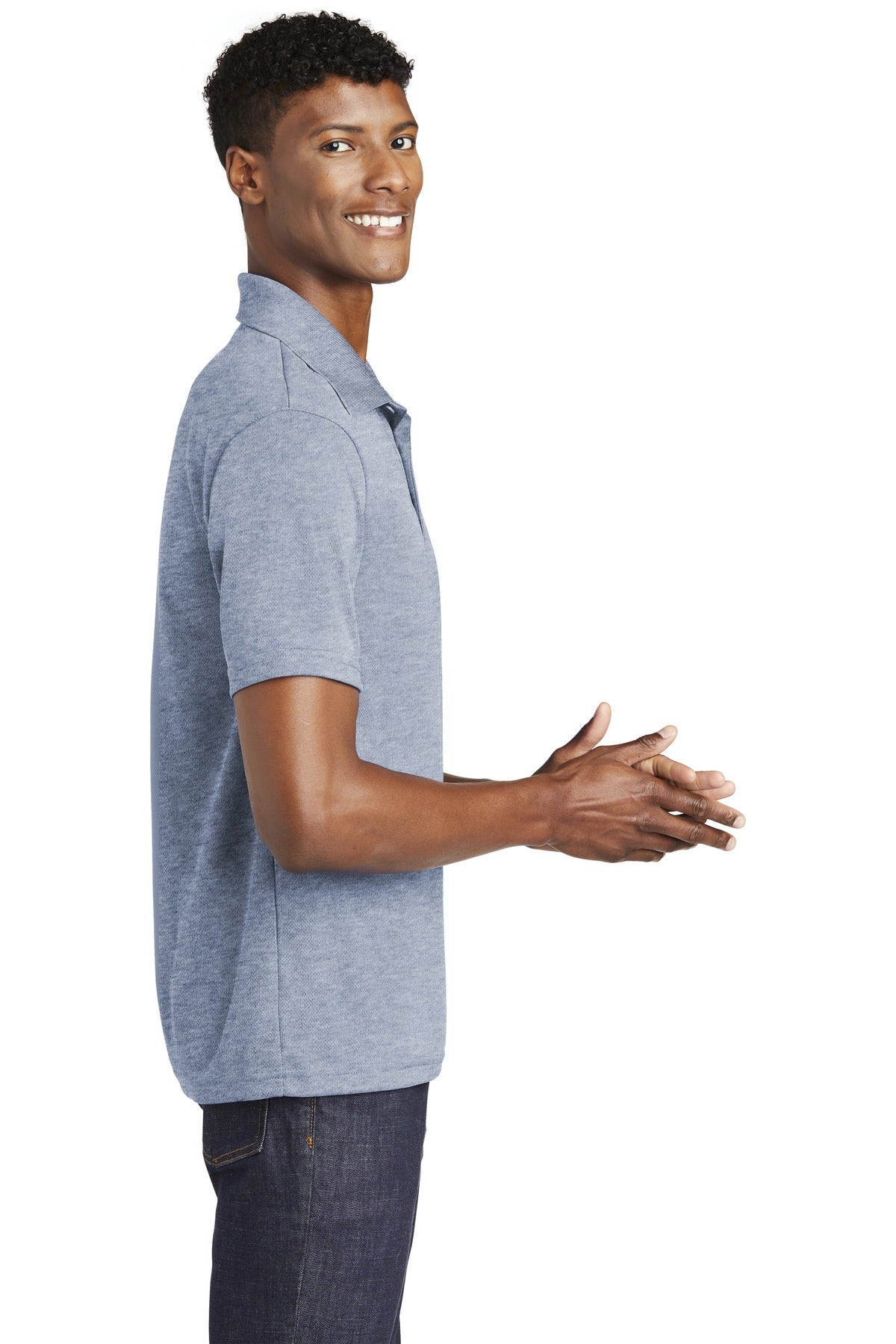 True Navy Hthr Sport-Tek PosiCharge RacerMesh Polo. ST640