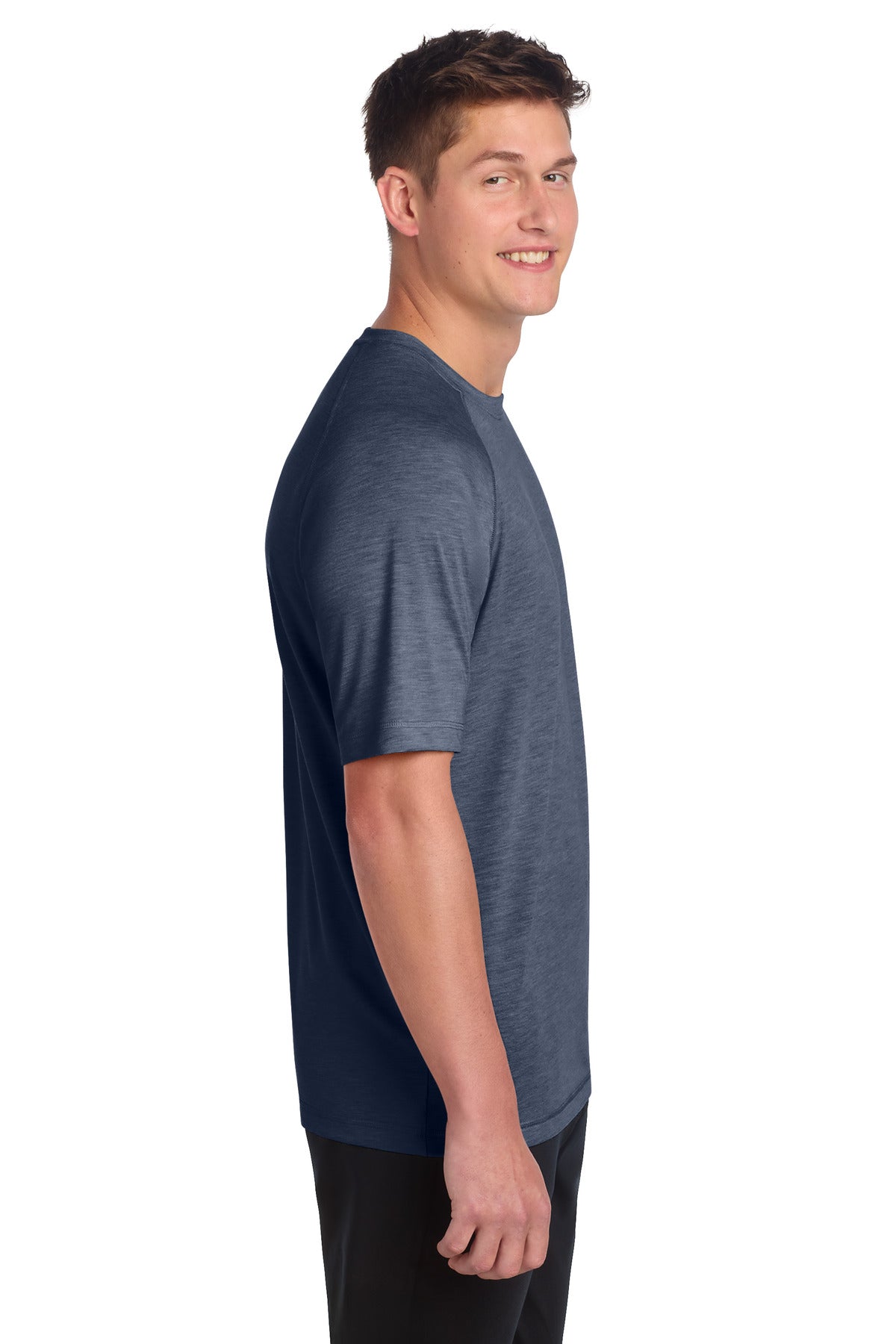 True Navy Hthr Sport-Tek PosiCharge Tri-Blend Wicking Raglan Tee. ST400