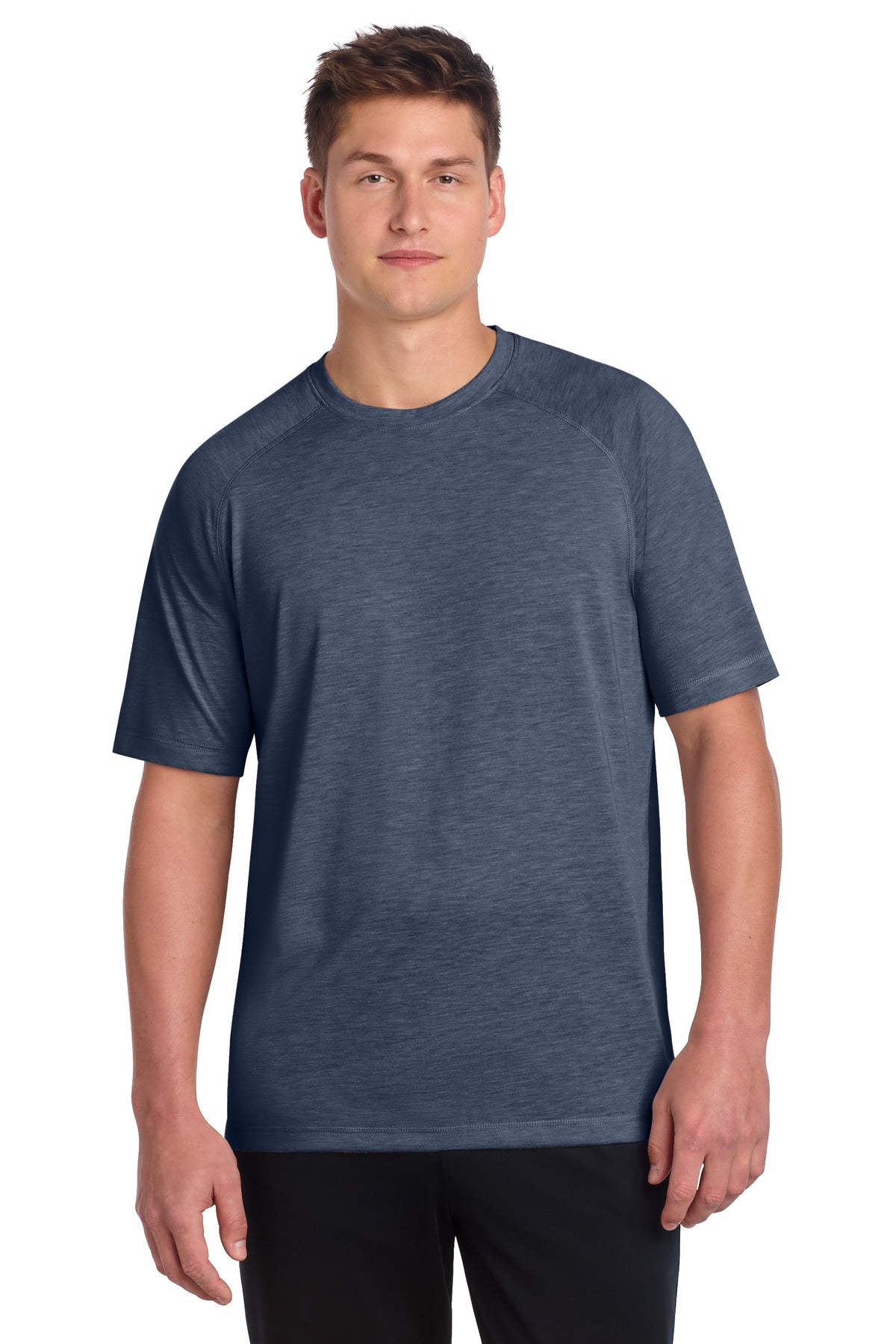 True Navy Hthr Sport-Tek PosiCharge Tri-Blend Wicking Raglan Tee. ST400