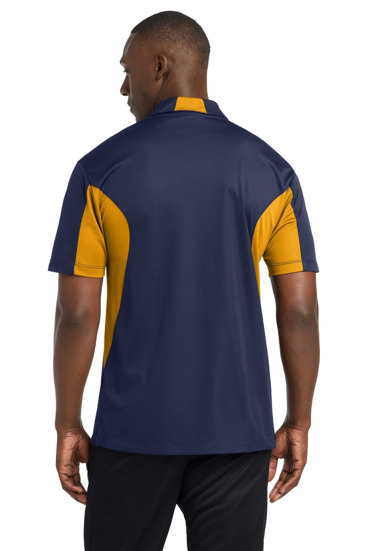True Navy/Gold Sport-Tek Side Blocked Micropique Sport-Wick Polo. ST655