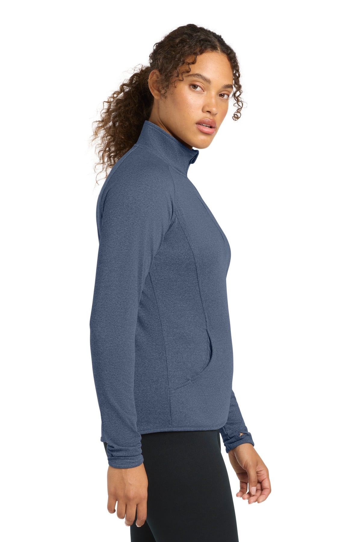 True Nvy Hthr Sport-Tek Women's Sport-Wick Stretch 1/4-Zip Pullover. LST850