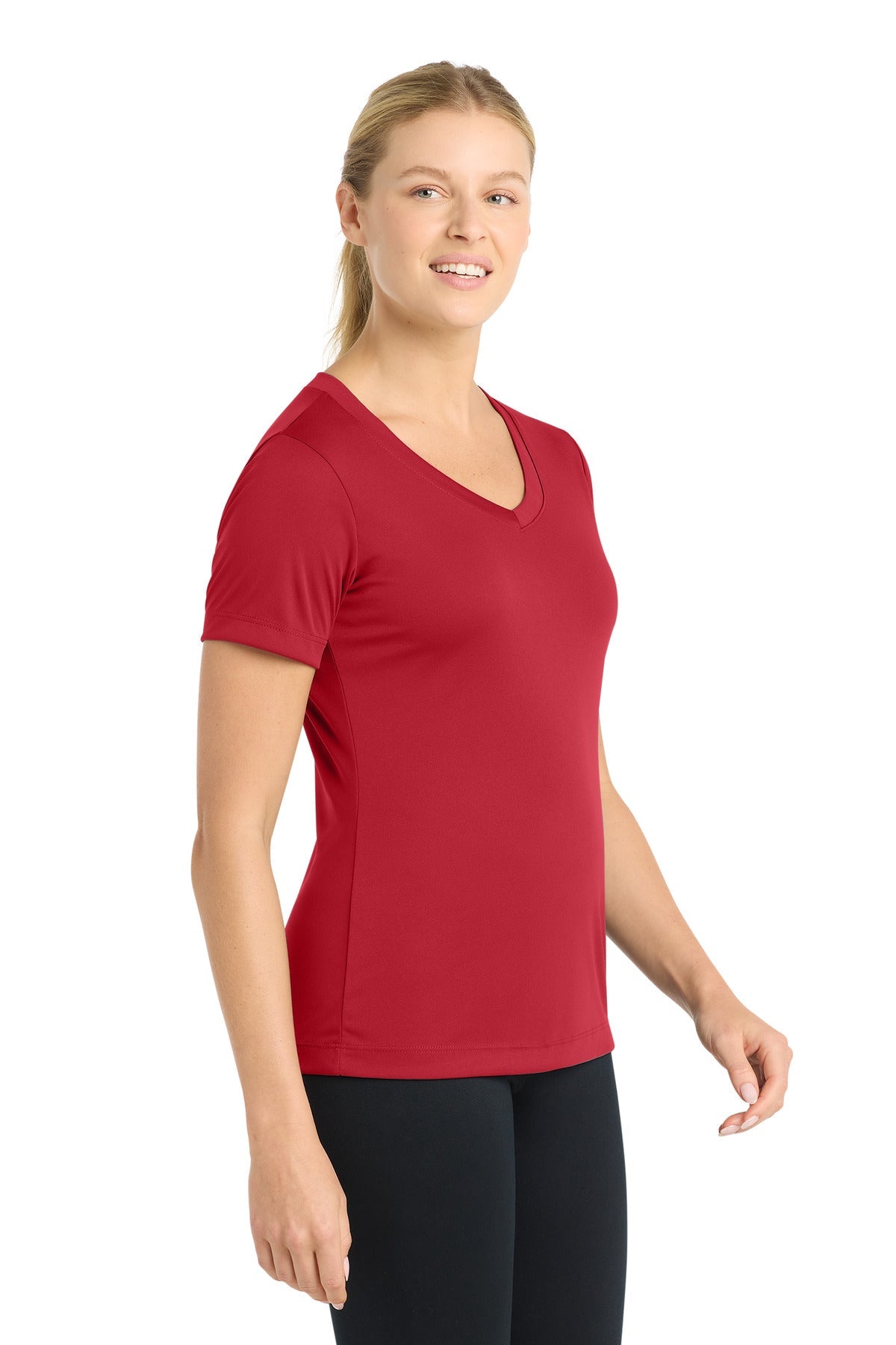 True Red Sport-Tek Women's PosiCharge Competitor V-Neck Tee. LST353
