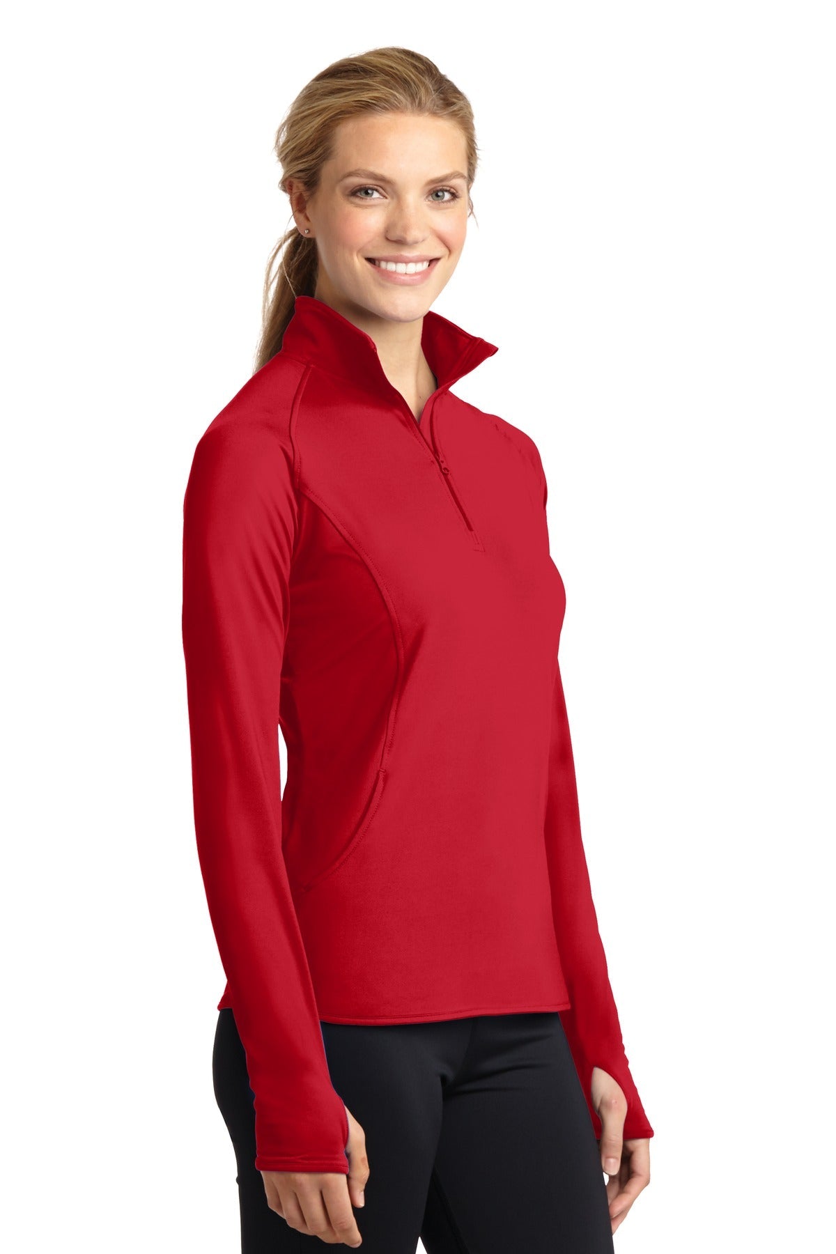 True Red Sport-Tek Women's Sport-Wick Stretch 1/4-Zip Pullover. LST850