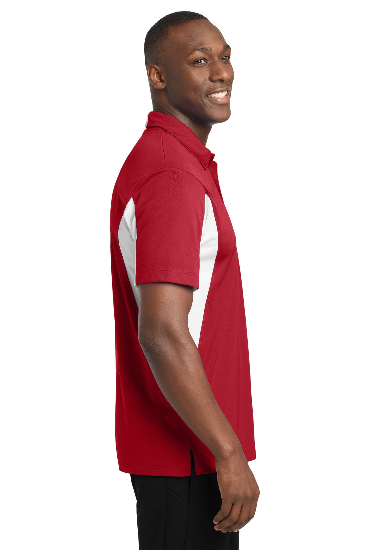 True Red/White Sport-Tek Side Blocked Micropique Sport-Wick Polo. ST655