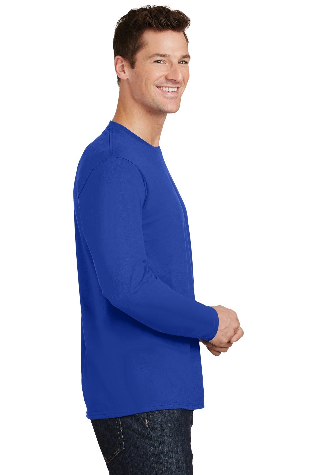 True Royal Port & Co Long Sleeve Fan Favorite Tee. PC450LS