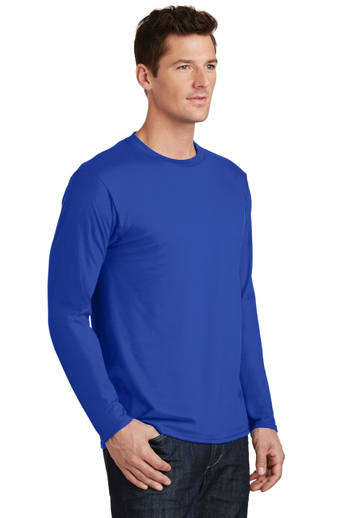 True Royal Port & Co Long Sleeve Fan Favorite Tee. PC450LS