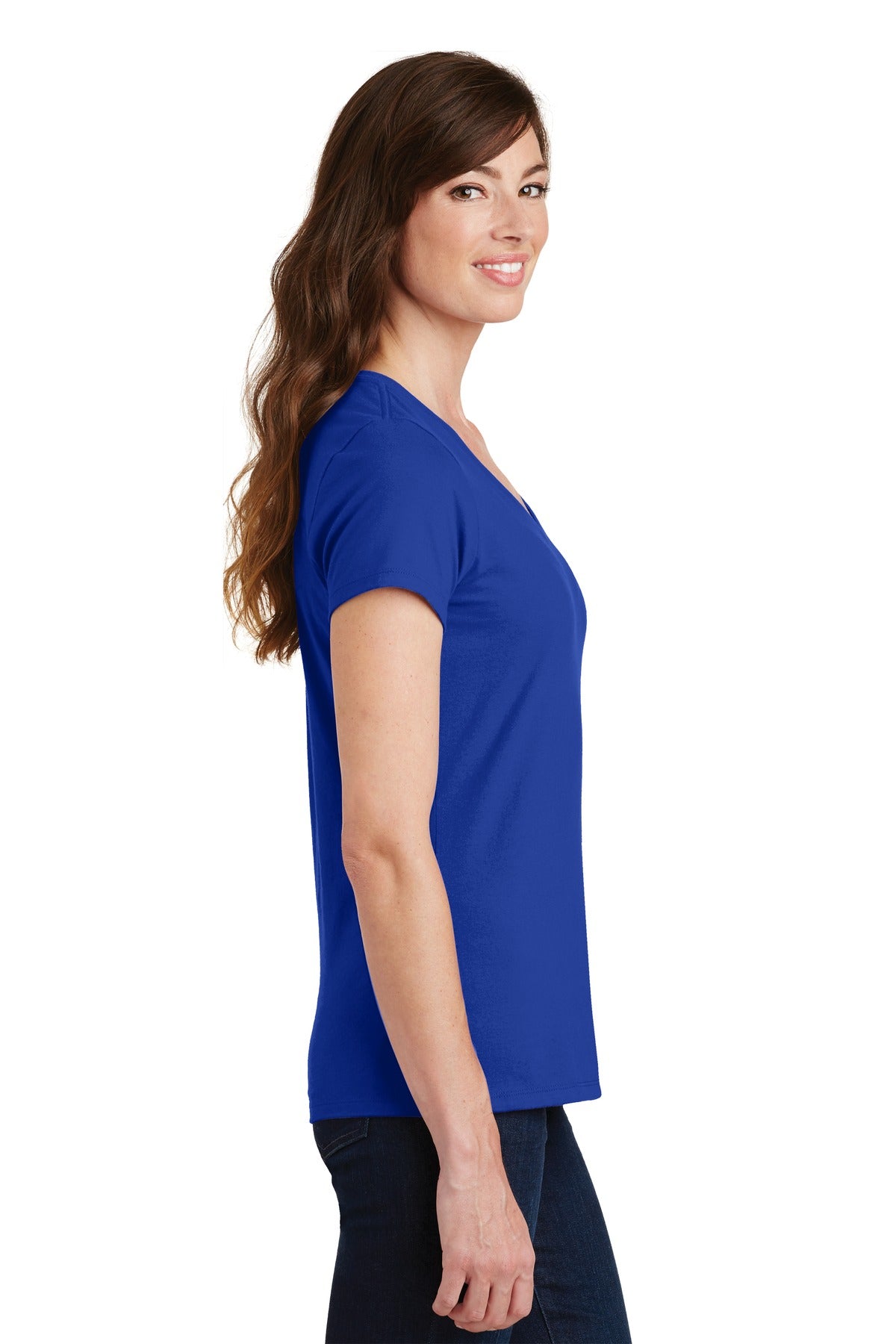 True Royal Port & Co Women's Fan Favorite V-Neck Tee. LPC450V