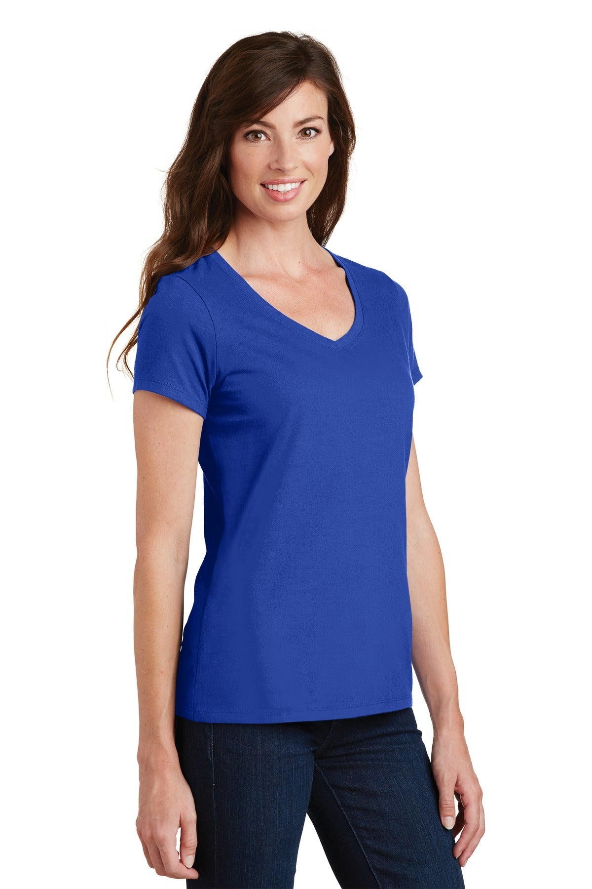 True Royal Port & Co Women's Fan Favorite V-Neck Tee. LPC450V
