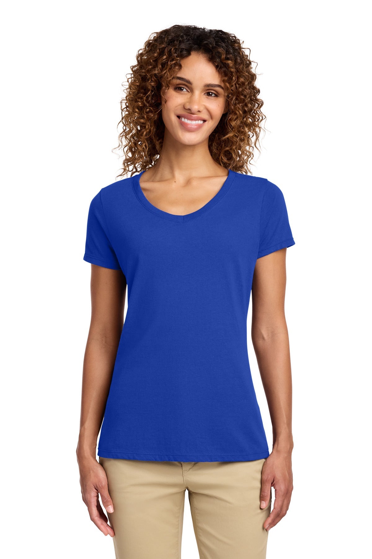 True Royal Port & Co Women's Fan Favorite V-Neck Tee. LPC450V