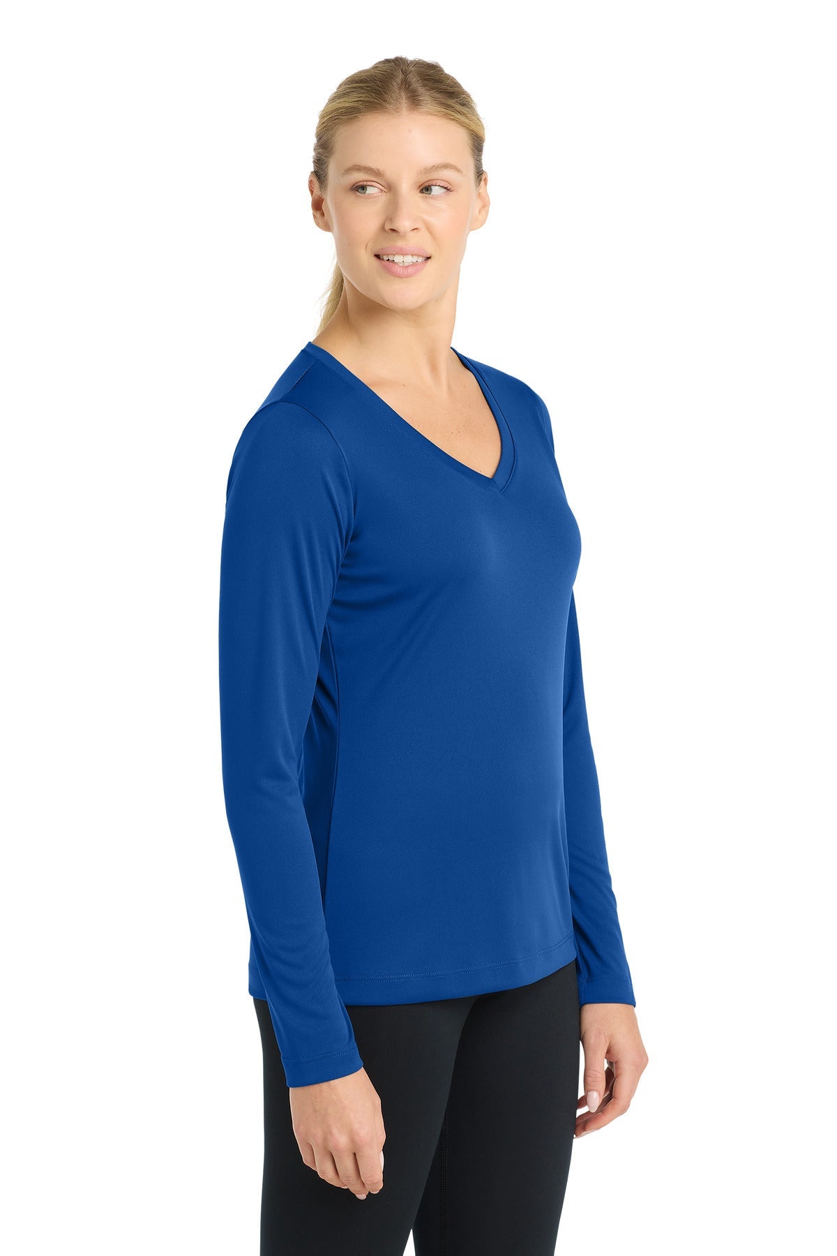 True Royal Sport-Tek Women's Long Sleeve PosiCharge Competitor V-Neck Tee. LST353LS