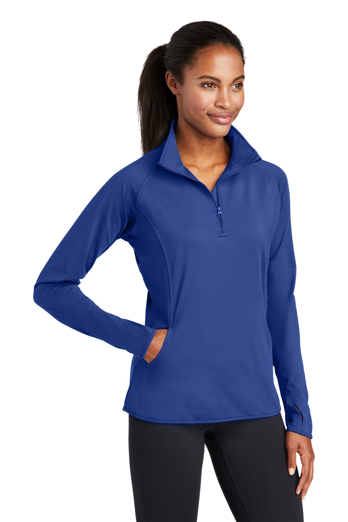 True Royal Sport-Tek Women's Sport-Wick Stretch 1/4-Zip Pullover. LST850