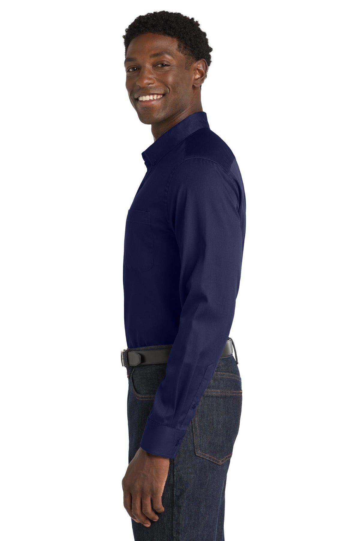 TrueNavy Port Authority Long Sleeve SuperPro React Twill Shirt. W808