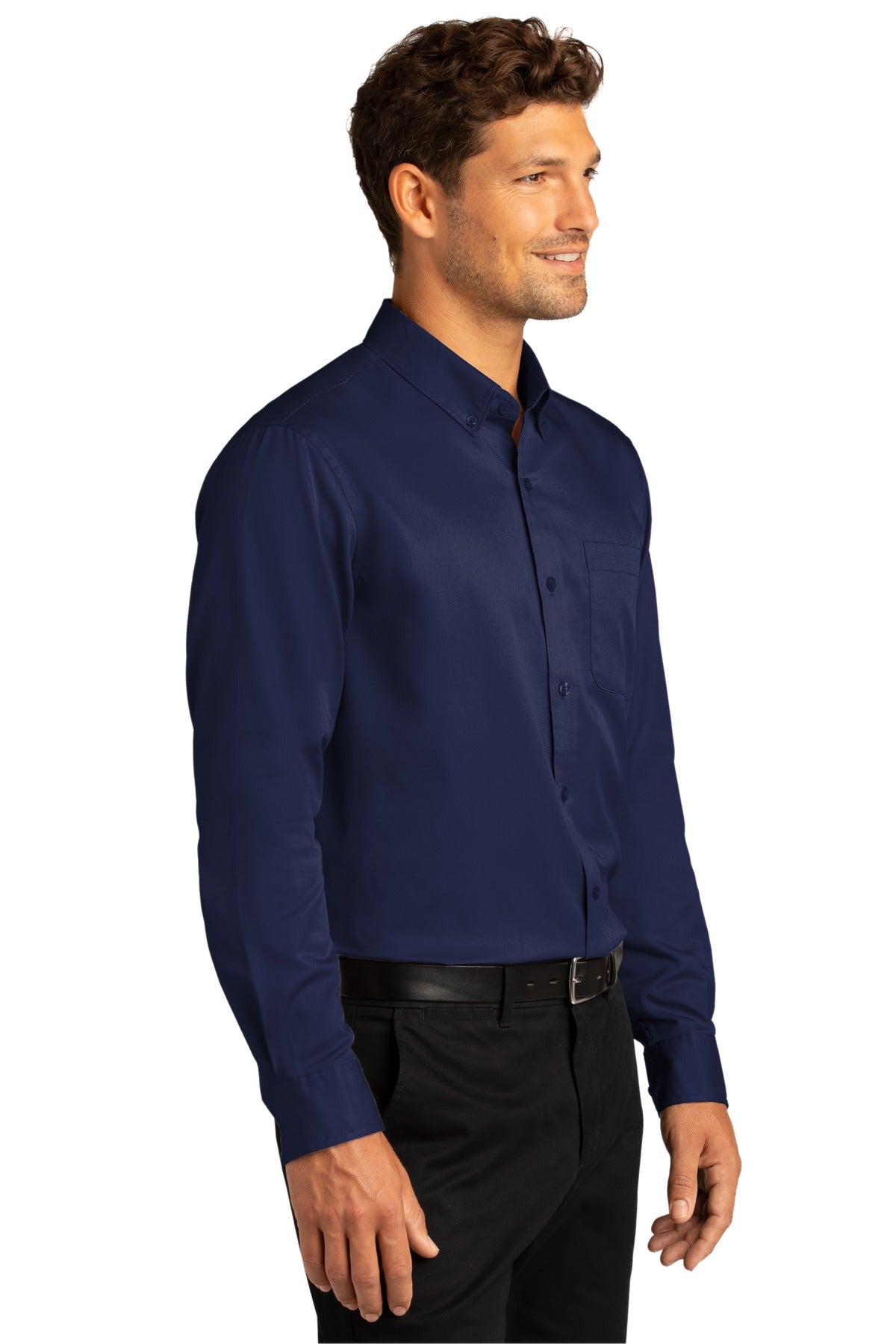 TrueNavy Port Authority Long Sleeve SuperPro React Twill Shirt. W808