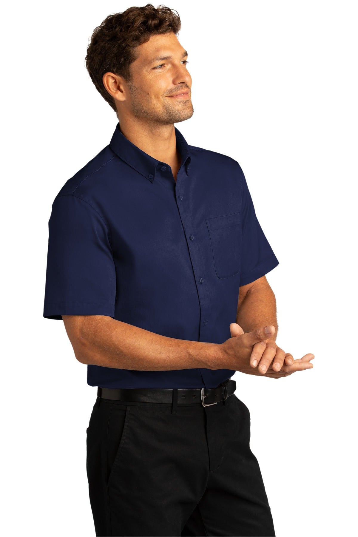 TrueNavy Port Authority Short Sleeve SuperPro React Twill Shirt. W809