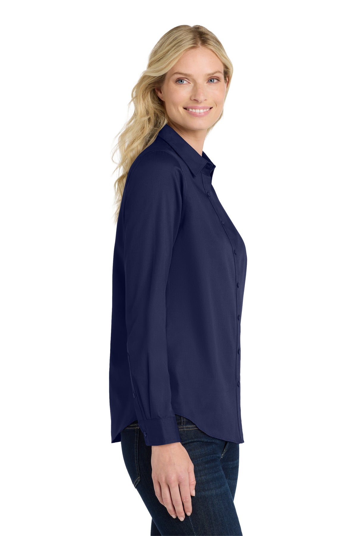 TrueNavy Port Authority Women's Long Sleeve SuperPro React Twill Shirt. LW808