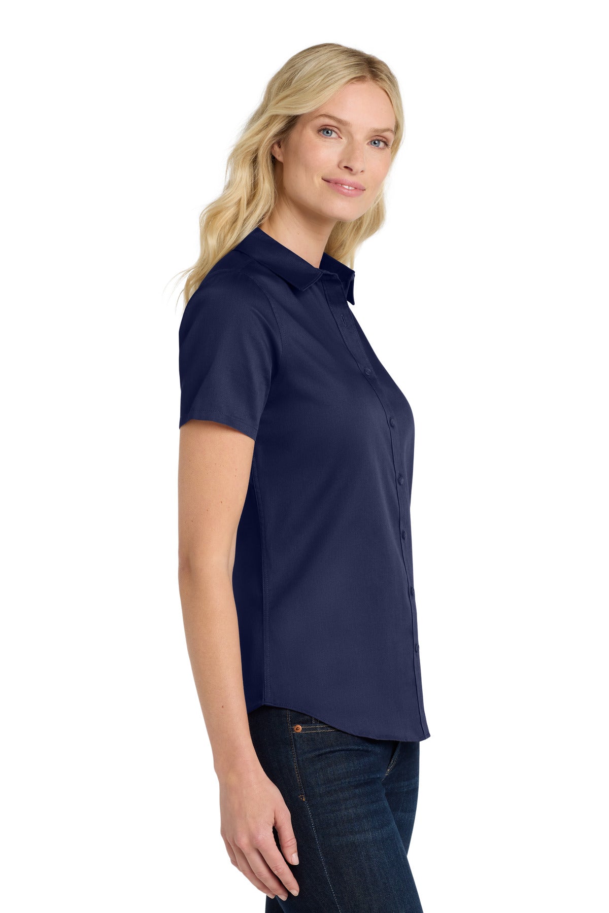 TrueNavy Port Authority Women's Short Sleeve SuperPro React Twill Shirt. LW809