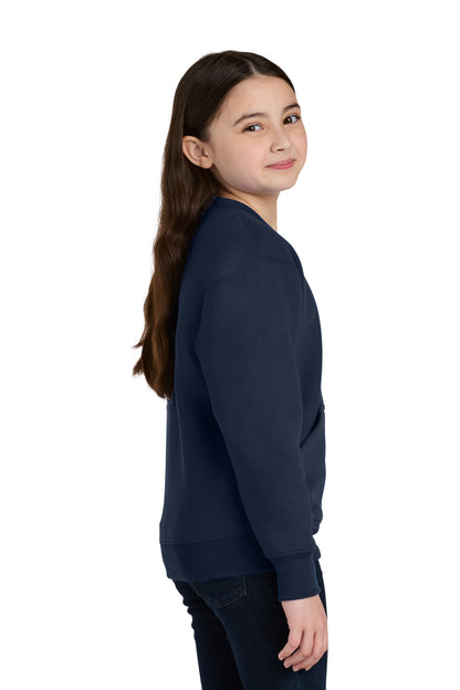 TrueNavy Port & Co Youth Core Fleece Crewneck Pocket Sweatshirt PC78YPKT