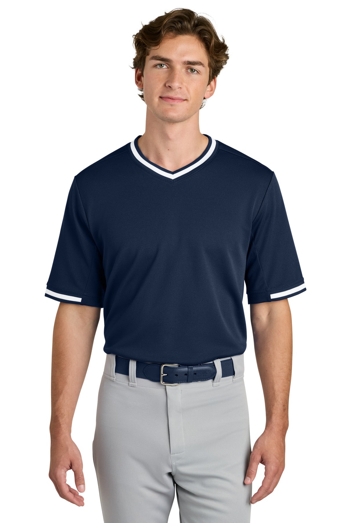 TrueNavy Sport-Tek Tough Mesh V-Neck Baseball Jersey ST221