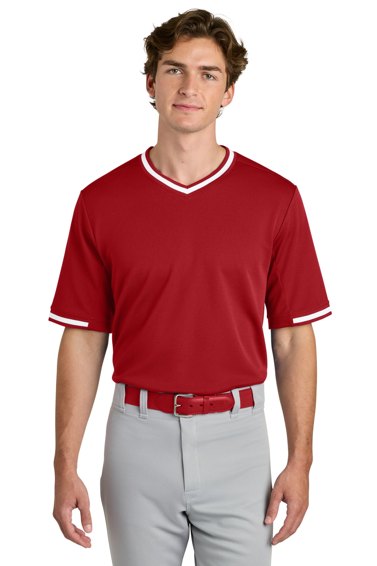 TrueRed Sport-Tek Tough Mesh V-Neck Baseball Jersey ST221
