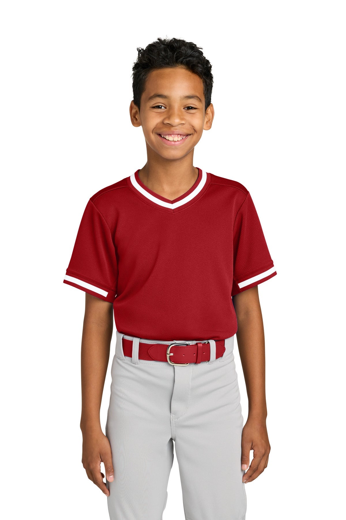 TrueRed Sport-Tek Youth Tough Mesh V-Neck Baseball Jersey YST221