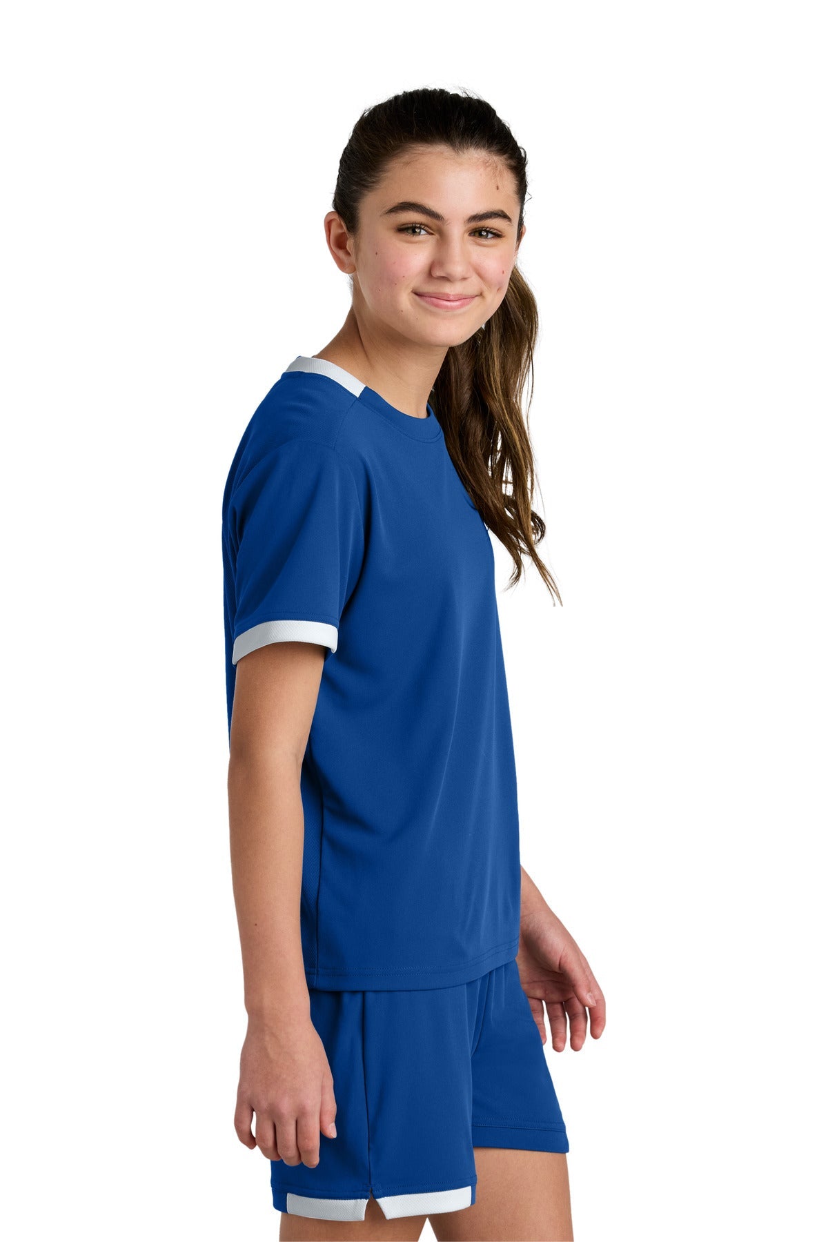 TRy/White Sport-Tek Youth Club Short Sleeve Crew YST440